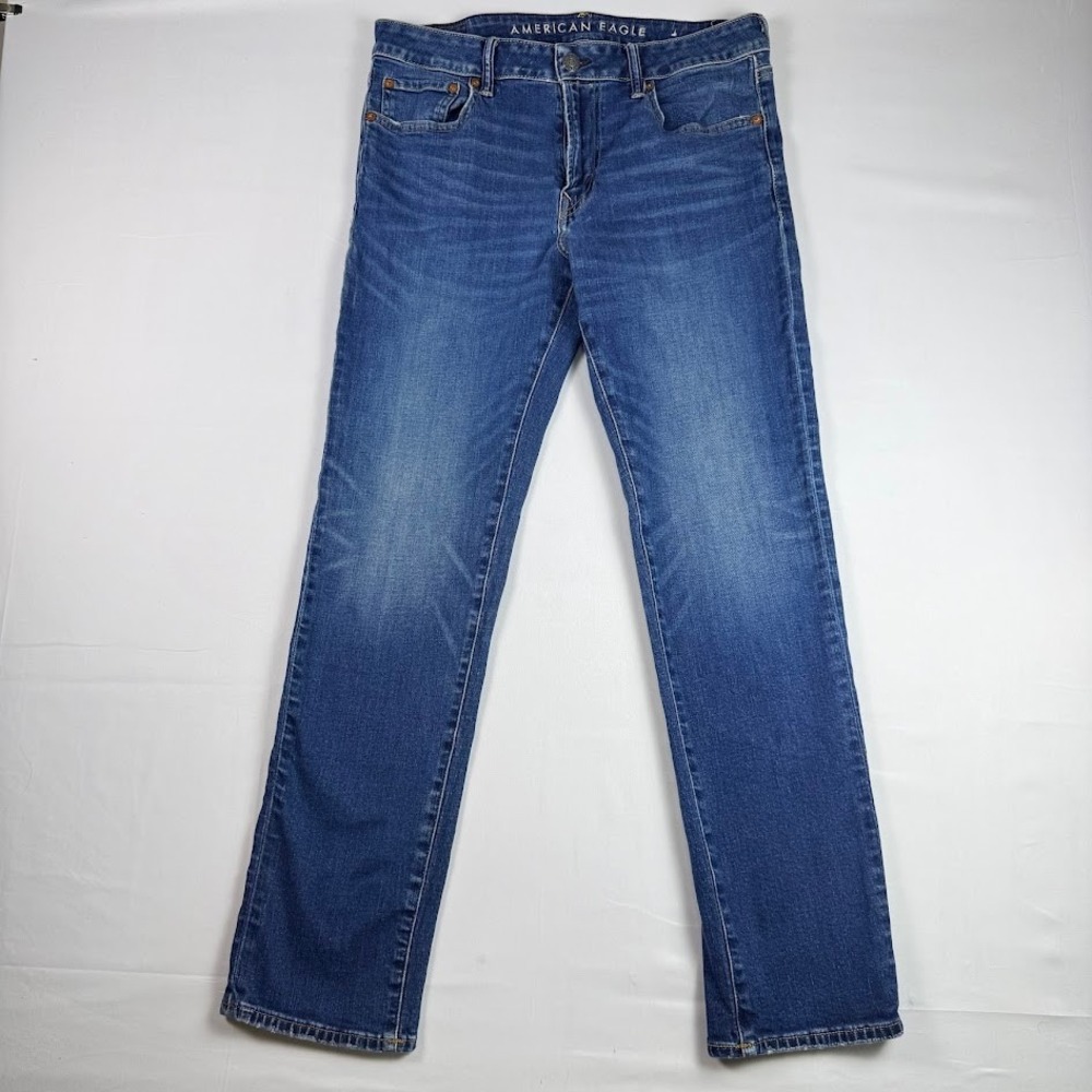 American Eagle Slim Straight Airflex+ Jeans Mens 34x32 Medium Wash Blue Stretch